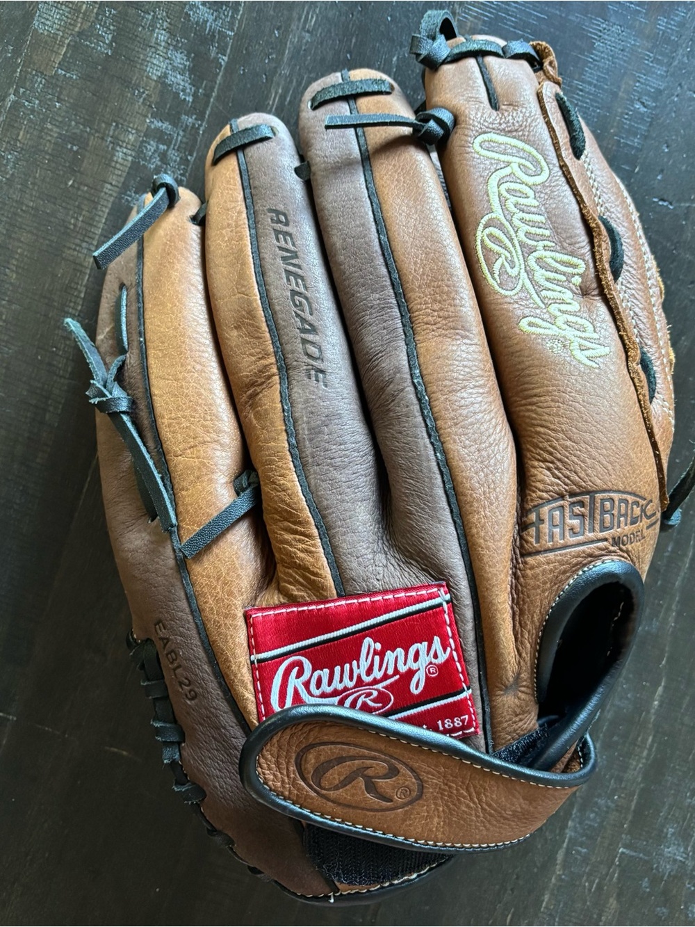 Rawlings Brown and Black Renegade Baseball Glove with Red Logo Patch
